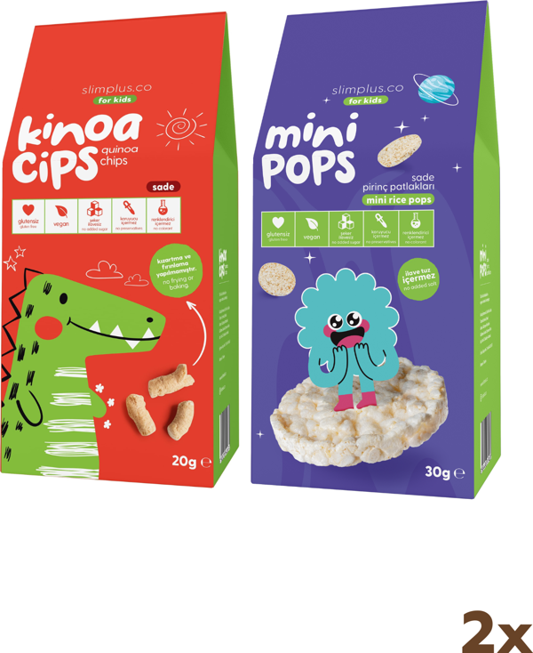 20G Sade Kinoa Cipsi for Kids Sevimli Dinozor ve 30G Mini Pops Pirinç Patlakları - Image 1
