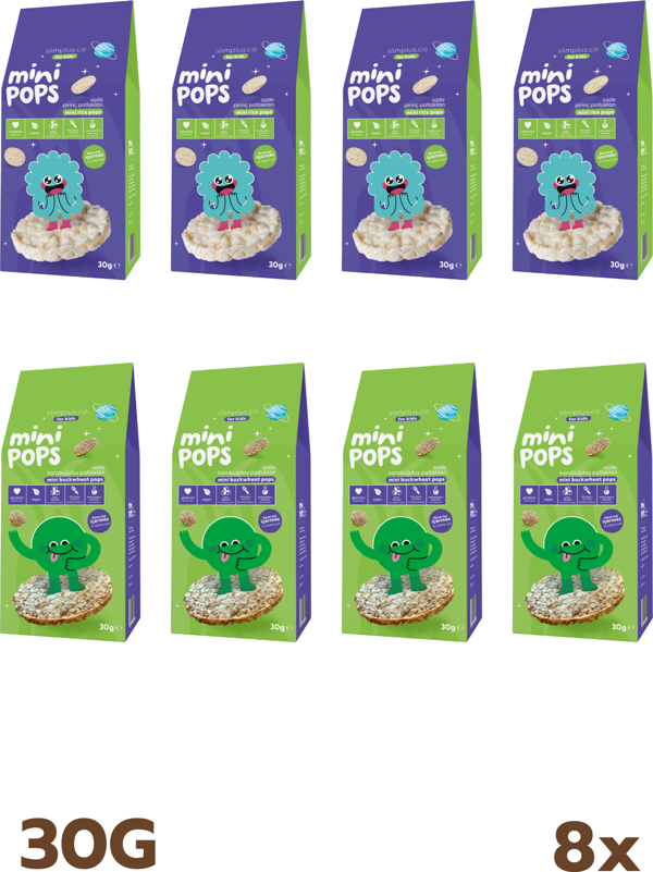 8\\\'li Paket Mini Pops Pirinç Patlakları ve Mini Pops Karabuğday Patlakları 30G - Image 1