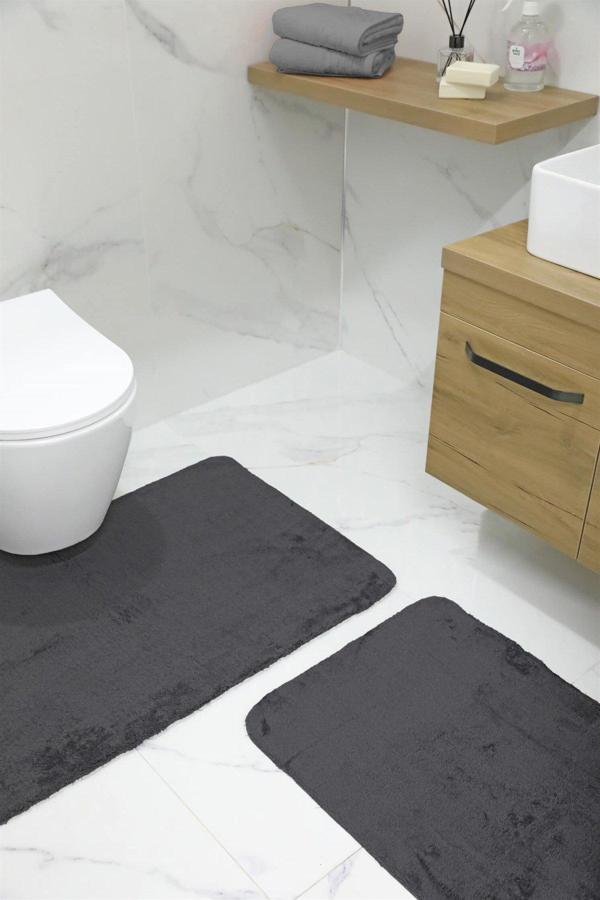 Puffy 2li Kaydırmaz Banyo Paspası - Antrasit - Image 1