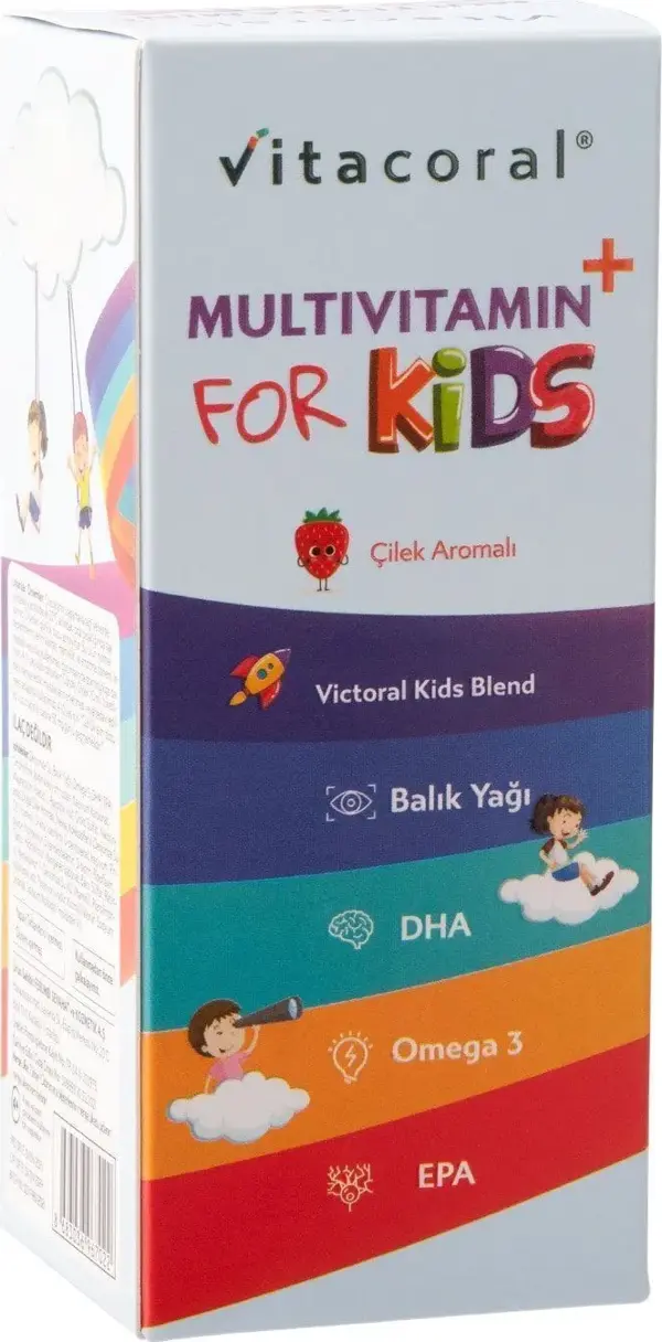 Vitacoral Multivitamin & Fish Oil For Kids Complex 150ml Çilek Aromalı Zihinsel Ve Fiziksel Gelişim İçin - Image 1
