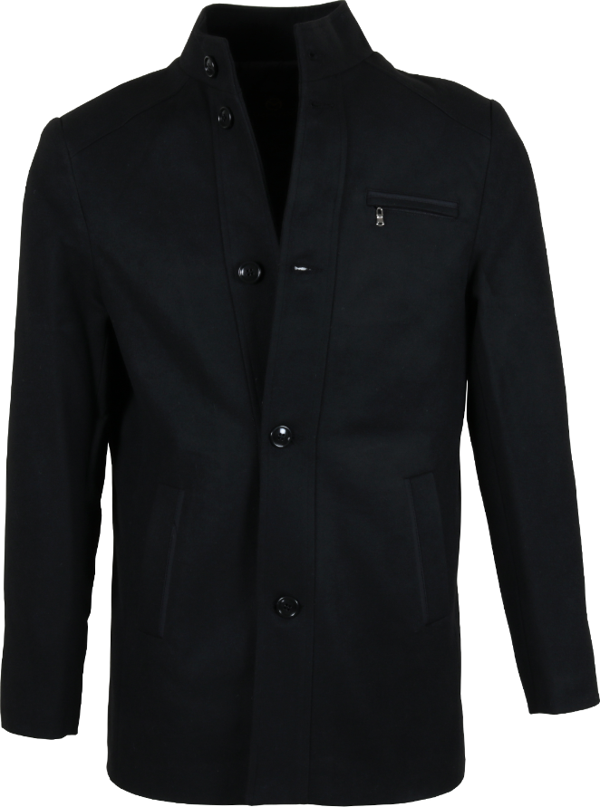 Erkek Hakim Yaka Reguler Fit Siyah Kaşe Kaban RAR01269 - Image 1