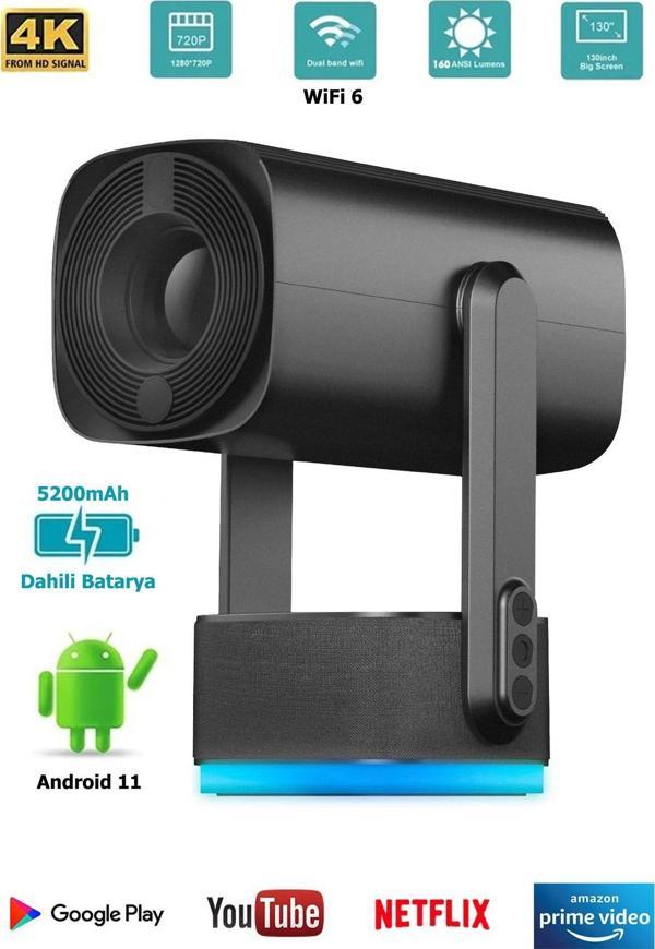 Everest Pj08 Taşınabilir Şarjlı 5200Mah Wi-Fi Auto Focus Rgb 720P Hd 4K Android 11 Hd Projeksiyon - Image 1