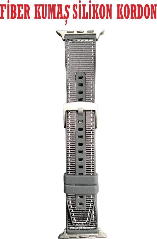 Tmax Apple Watch Uyumlu ( 2,3,4,5,6,7,8,9 44-45-49 Mm ) Fi̇Ber Kumaş Desenli̇ Si̇Li̇Kon Kordon - Image 1