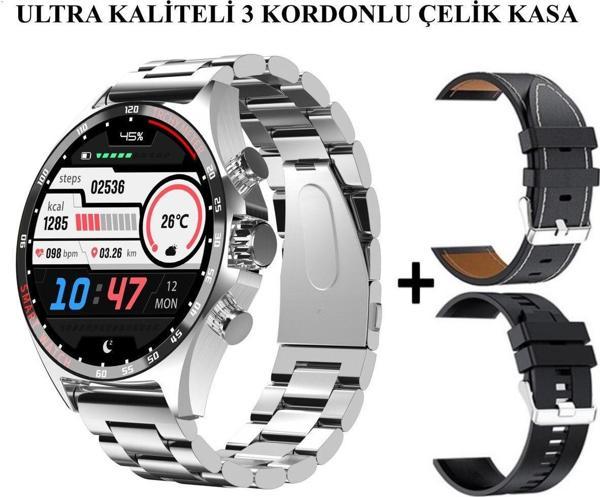 Tmax Js27 Promax Çelik Kasa 3 Kordonlu Premium Seri Akıllı Saat - Image 1