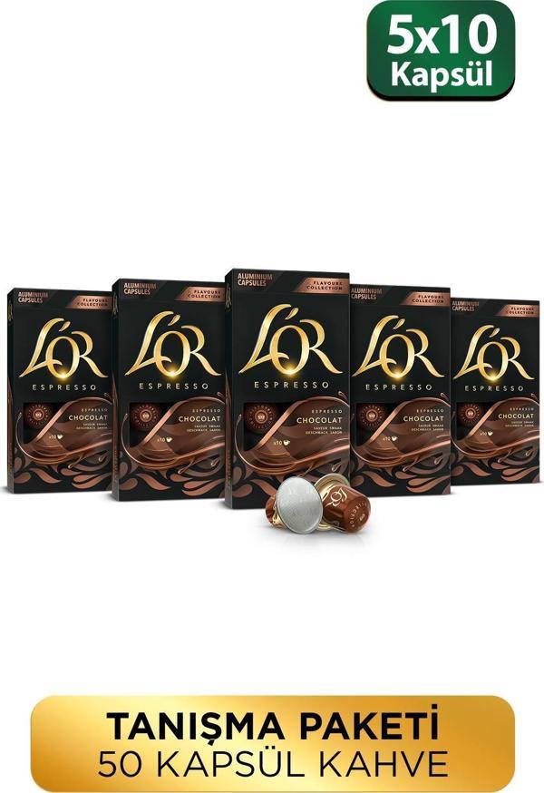 L'OR Çikolata Aromalı Nespresso Uyumlu Alüminyum Kapsül Kahve 10'lu x 5 - Image 1