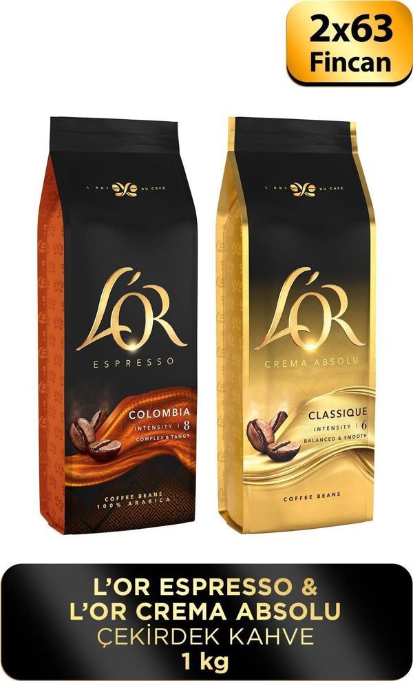 L'Or Espresso Colombıa + L'Or Crema Absolu Classıc Çekirdek Kahve 1 Kg - Image 1