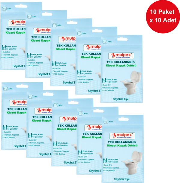 Mulpex Tek Kullanımlık Suda Çözünür Klozet Kapak Örtüsü - 10 x 10 lu Paket | Hijyenik ve Pratik Seyahat Aksesuarı - Image 1