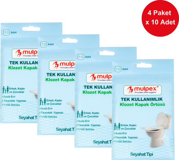 Mulpex Tek Kullanımlık Suda Çözünür Klozet Kapak Örtüsü - 4 x 10 lu Paket | Hijyenik ve Pratik Seyahat Aksesuarı - Image 1