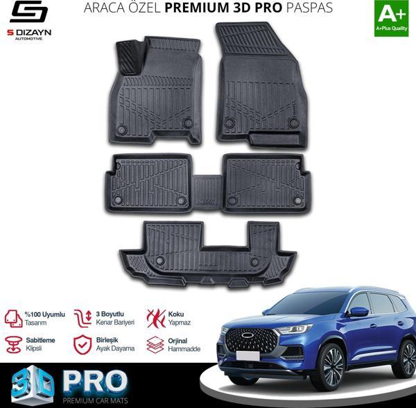 S-Dizayn Chery Tiggo 8 (7 Kişilik) 3D Pro Havuzlu Paspas 2020 Üzeri A+ Kalite - Image 1