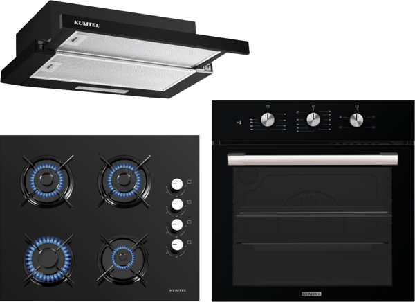 KUMTEL Siyah Aspiratörlü Kristal Ankastre Set - Image 1