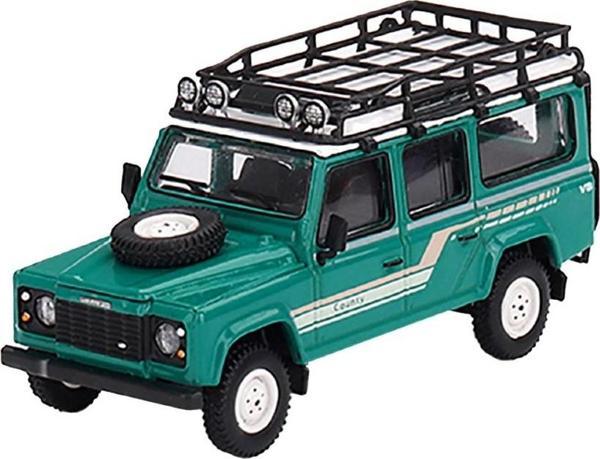 Mini GT 1:64 Scale Land Rover Defender 110 1985 County Station Wagon Trident Green - Image 1