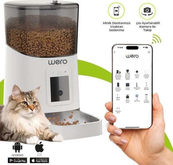 Wero Akıllı Kedi/Köpek Mama Kabı Pro (Geliştirilmiş 2025 versiyon) 1080p Ayarlanabilir Kamera, 6 Lt, Wifi Kontrol, Pet Feeder, Metal Kase - Image 1