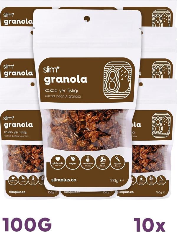 10 Paket Kakao Yer Fıstığı Glutensiz İlave Şekersiz Vegan Granola 100gr - Image 1