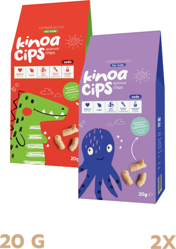 2 Paket 20 GR. Sade Kinoa Cips For Kids Sevimli Dinozor ve Bebek Ahtapot - Image 1