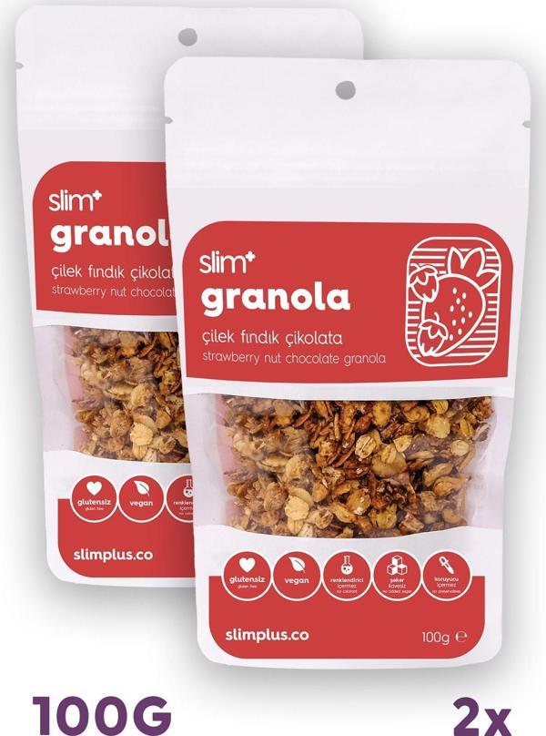 2 Paket Çikolata Çilek Fındık Glutensiz İlave Şekersiz Vegan Granola 100gr - Image 1
