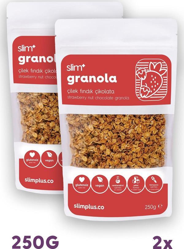 2 Paket Çikolata Çilek Fındık Glutensiz İlave Şekersiz Vegan Granola 250gr - Image 1