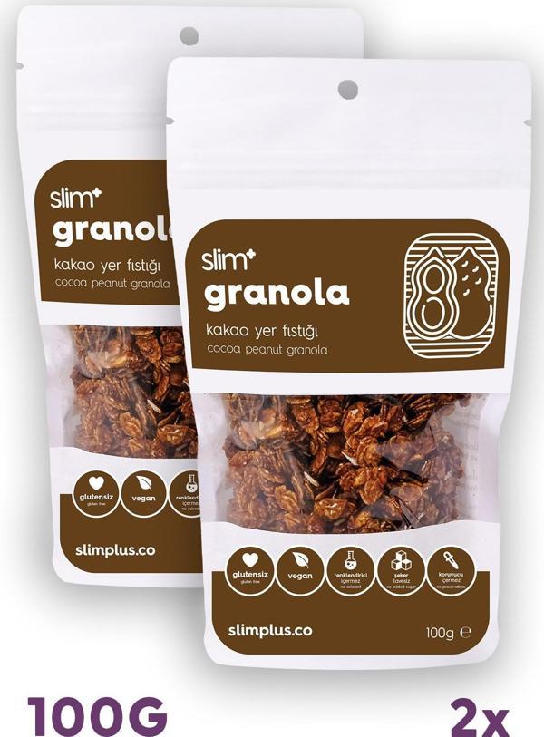 2 Paket Kakao Yer Fıstığı Glutensiz İlave Şekersiz Vegan Granola 100gr - Image 1