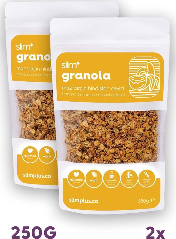 2 Paket Muz Tarçın Hindistan Cevizi Glutensiz İlave Şekersiz Vegan Granola 250gr - Image 1