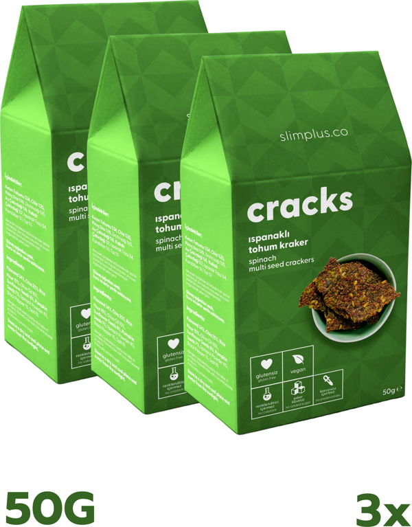 3 Paket Ispanaklı Glutensiz Vegan Tohum Kraker Cracks 50 gr - Image 1