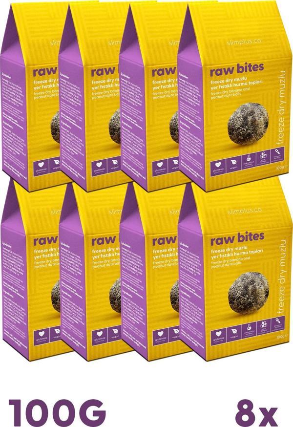 8 Paket Freeze Dry Muz Kaplı Glutensiz Vegan Yerfıstıklı Hurma Topları Raw Bites 100G - Image 1