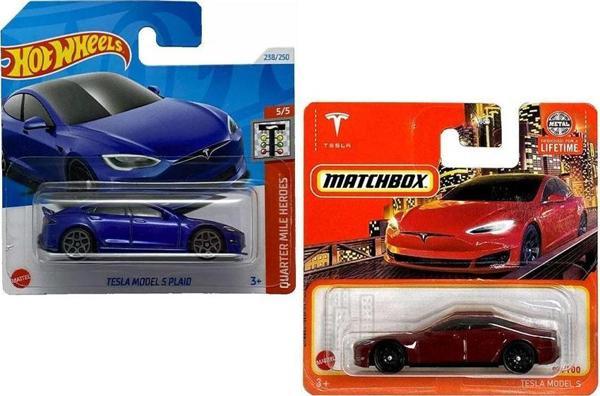 2 Araç Tesla Set - Hot Wheels Tesla Model S Plaid & Matchbox Tesla Model S (1/64) - Image 1