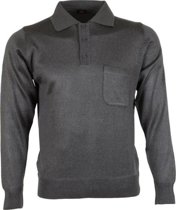 Erkek Gri Kazak Polo Yaka Yünlü Klasik Normal Kesim RAR00649 - Image 1