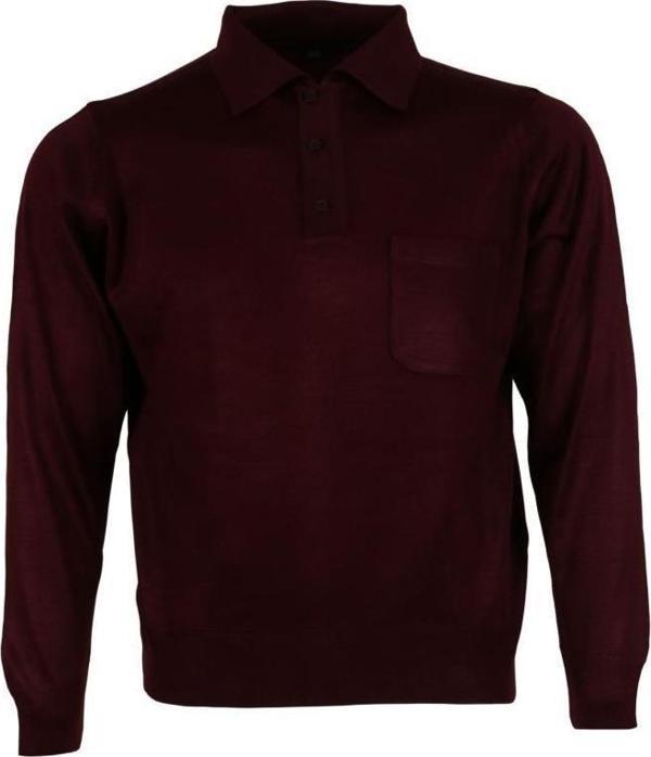 Erkek Bordo Kazak Polo Yaka Yünlü Klasik Normal Kesim RAR00653 - Image 1