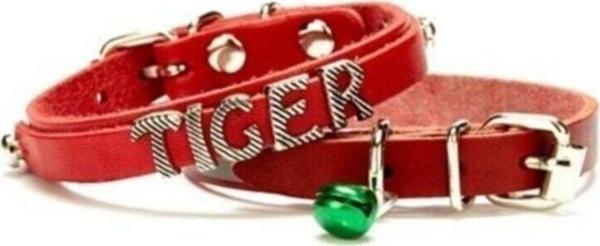 Doggie Isimlikli Deri Kedi Tasması 1X18-22Cm Kırmızı - Image 1