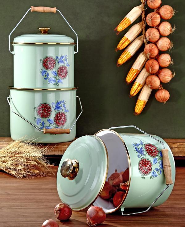 Bonera Emaye 3'lü Su Yeşili Bakraç Set, 14-16-18cm Yoğurt Mayalama Seti - Image 1
