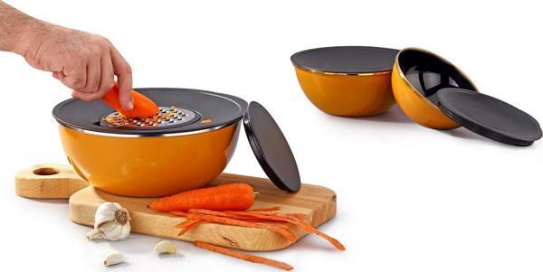 Bonera Hardal Sarısı Emaye 8 Parça Rende & Karıştırma Kabı Seti  - Image 1
