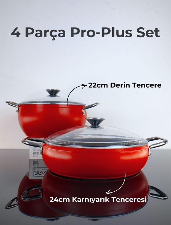 Bonera Pro Plus 4 Parça Titanyum Tencere Seti - Kırmızı  - Image 1
