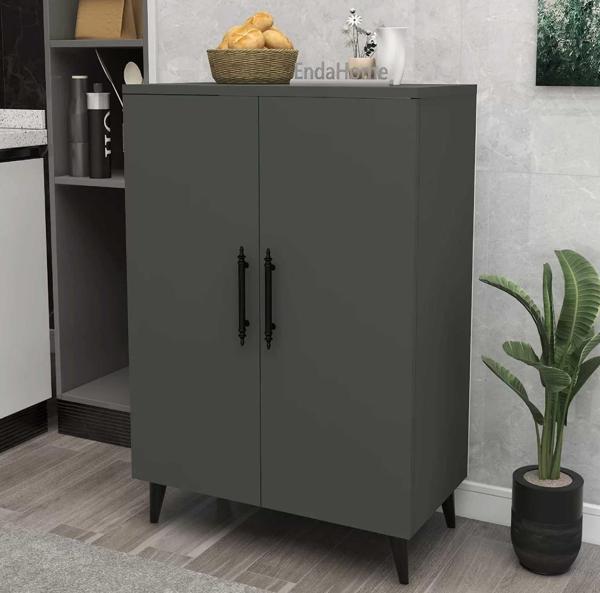 Reyo Home Enda 3 Raflı 2 Kapaklı Çok Amaçlı Dolap Antrasit - Image 1