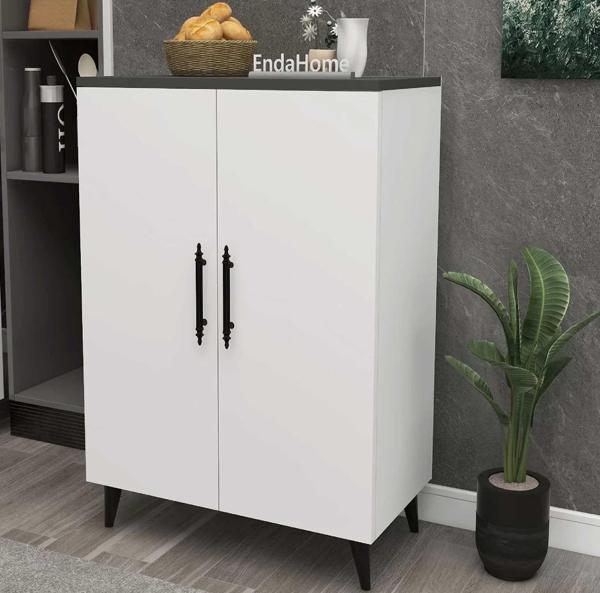 Reyo Home Enda 3 Raflı 2 Kapaklı Çok Amaçlı Dolap Antrasit - Beyaz - Image 1