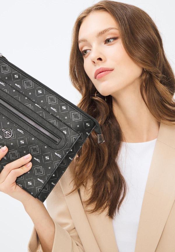 Kadın Basic Clutch Çanta Monogram Desen Siyah Gri (4034SG) 214031 - Image 1