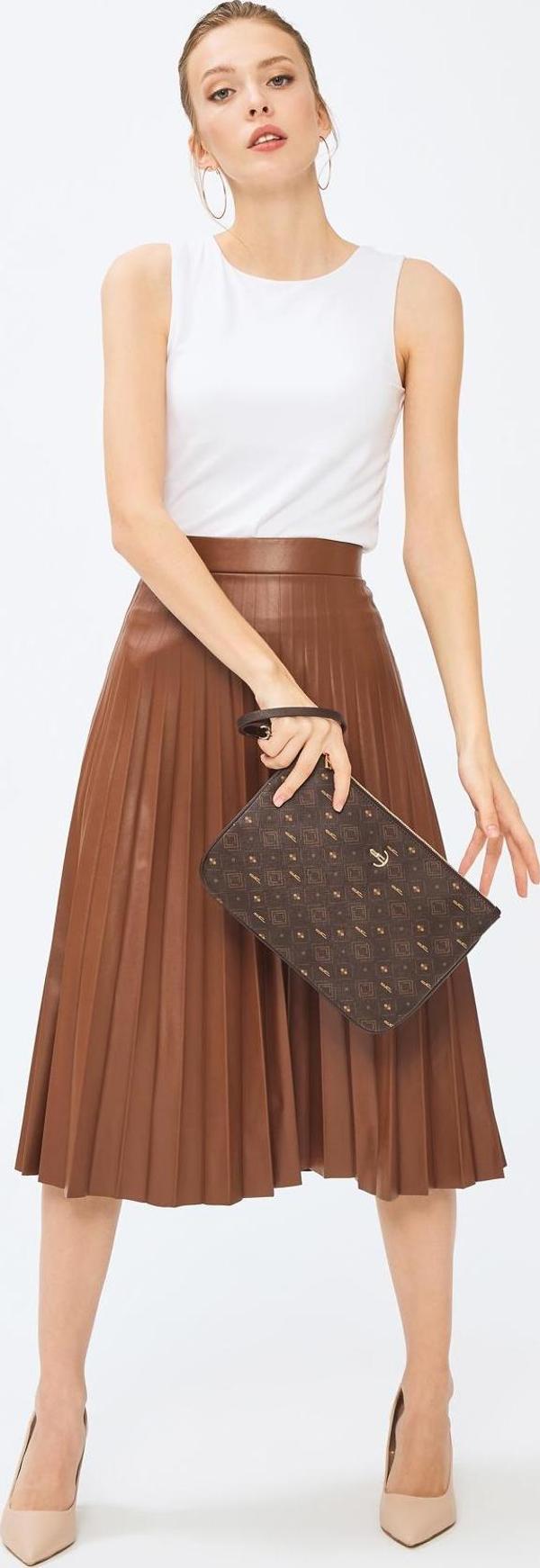 Kadın Basic Clutch Çanta Monogram Desenli Kahverengi 214002 - Image 1