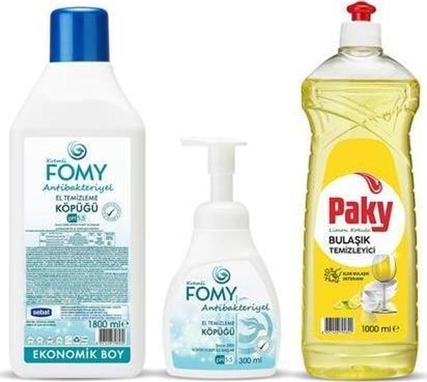 FOMY Antibakteriyel Köpük Sabun Seti + PAKY Elde Bulaşık Deterjanı, Uzun Süreli Hijyen - Image 1