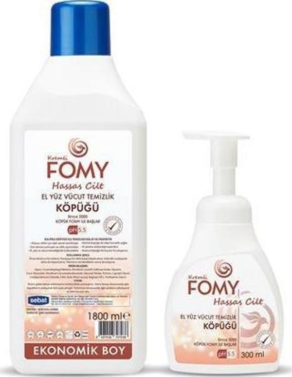 FOMY Hassas Cilt Kuru Sert Ciltler Yoğun Nemlendirici Kremli Köpük Sabun Ekonomik Set 1800+300 ml - Image 1