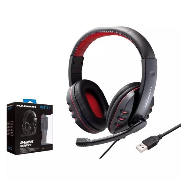 Hadron HD1171 PS4 Uyumlu Mikrofonlu 1.70mt Kablolu USB Kulaküstü Oyuncu Kulaklığı - Kırmızı-Siyah - Image 1