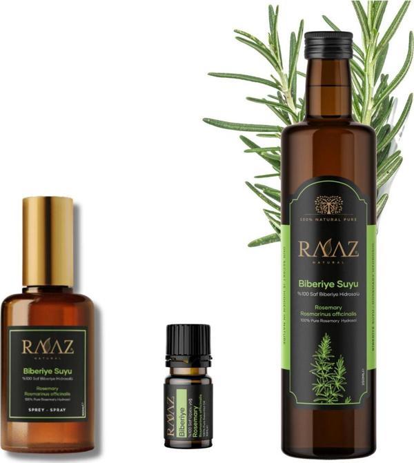 Raaz 3 Lü Biberiye Saç Ve Cilt Bakım Seti 250 Ml Hidrosol 10 Ml Uçucu Yağ 100 Ml Biberiye Suyu Sprey - Image 1