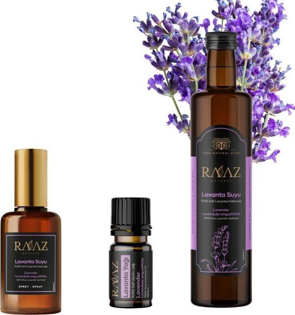 Raaz 3 Lü Lavanta Saç Ve Cilt Bakım Seti.250 Ml Hidrosol,10 Ml Uçucu Yağ 100 Ml Lavanta Suyu Spreyi - Image 1