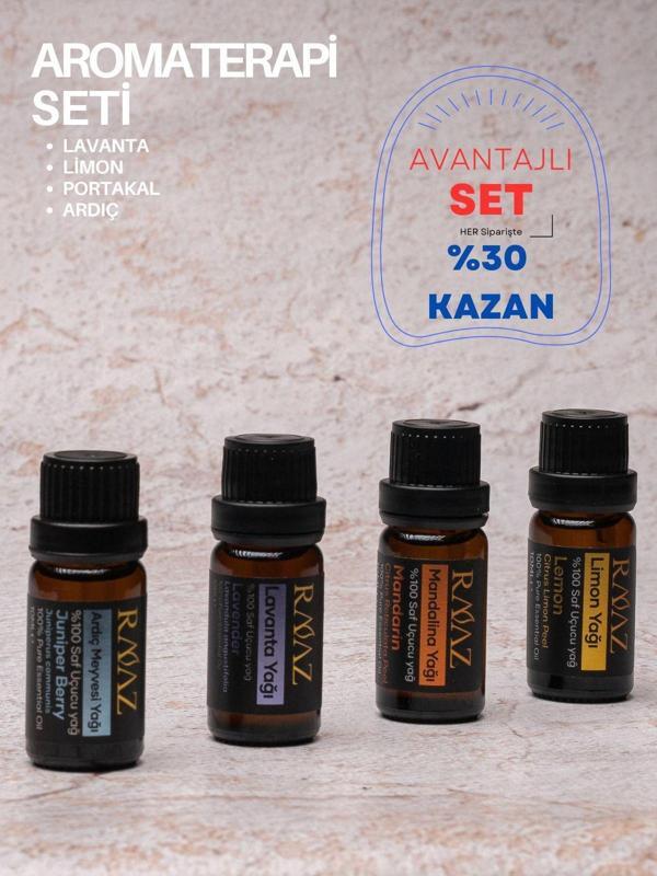 Raaz Avantajlı 4'Lü Uçucu Yağ Seti Ardıç Yağı + Lavanta Yağı + Limon Yağı + Mandalina Yağı - Image 1