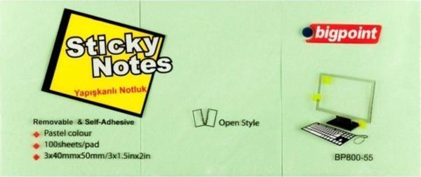 Bigpoint Yapışkanlı Not Kağıdı 3'Lü 40X50Mm Yeşil 4'Lü Paket - Image 1
