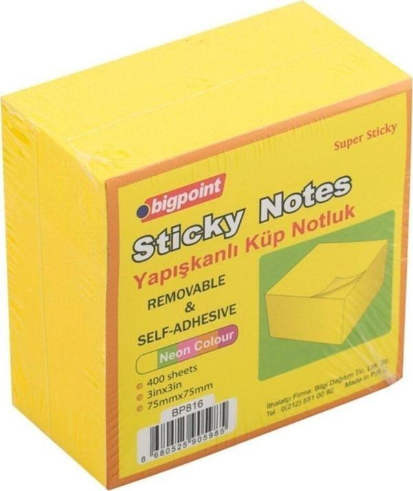 Bigpoint Yapışkanlı Super Sticky Küp Sarı 400 Yaprak Şirink 6 Adet - Image 1