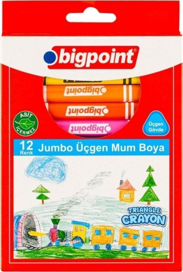Bigpoint Jumbo Üçgen Mum Boya 12 Renk 12'Li Paket - Image 1