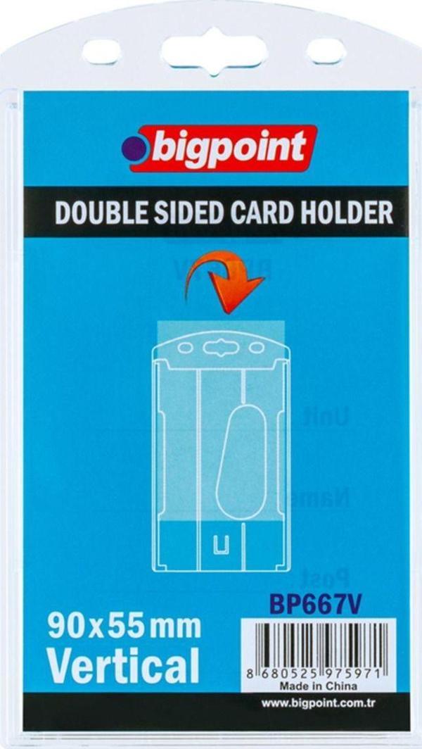 Bigpoint Çift Taraflı Kart Kabı Yaka Kartı Dikey Şeffaf 55X90Mm 5 Li Poşet - Image 1