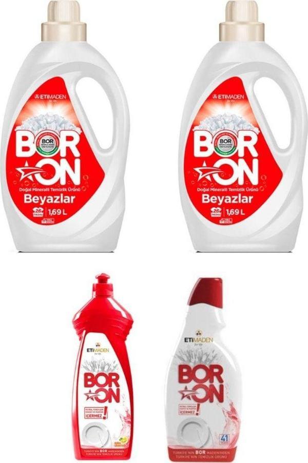 Boron Sıvı Çamaşır Temizlik 1,69 Lt Beyazlar 2 Adet + Sıvı Elde Bulaşık + Jel Bulaşık Makinesi - Image 1