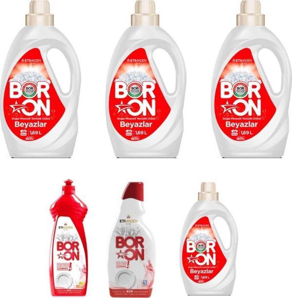 Boron Sıvı Çamaşır Temizlik 1,69 Lt Beyazlar 4 Adet + Sıvı Elde Bulaşık + Jel Bulaşık Makinesi - Image 1