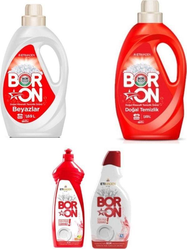 Boron Sıvı Çamaşır Temizlik 1,69 Lt Renkliler + Beyazlar + Sıvı Elde Bulaşık + Jel Bulaşık Makinesi - Image 1