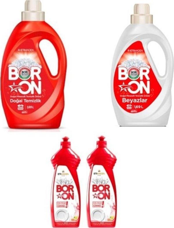 Boron Sıvı Çamaşır Temizlik 1,69 Lt Renkliler + Doğal Temizlik Beyazlar + 2 Sıvı Elde Bulaşık 650Ml - Image 1
