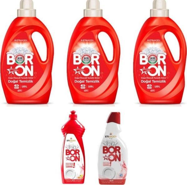 Boron Sıvı Çamaşır Temizlik 1,69 Lt Renkliler 3 Adet + Sıvı Elde Bulaşık + Jel Bulaşık Makinesi - Image 1